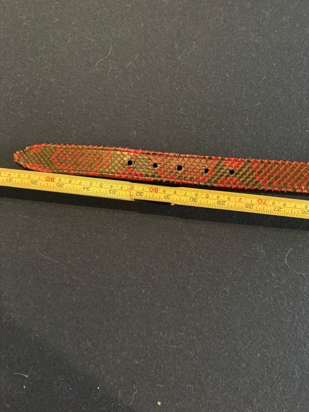 Italian Red Snakeskin Textured Leather Belt with Brass Buckle Sz M - Picture 2 of 10